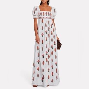 NWT Agua by Agua Bendita Pistachio Dahlia Dress Embroidered Floral Ivory S